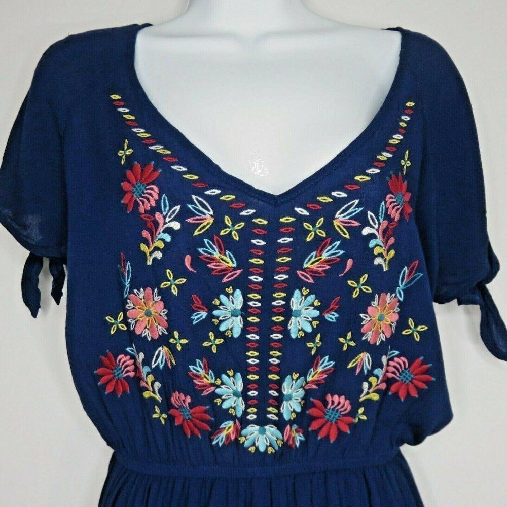 Blue Rain Size S Embroidered Romper Shorts Set Boho Floral